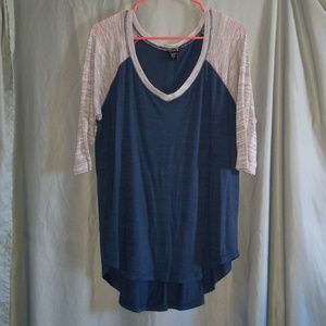 Torrid Blue Raglan Swing 3/4 Sleeve Tee